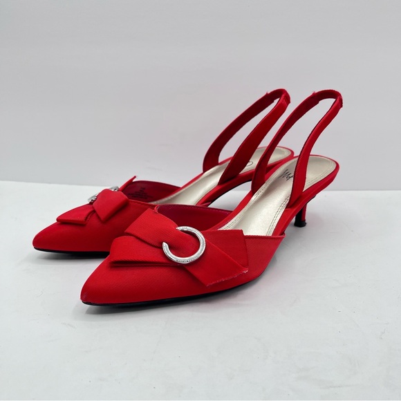 Impo Women’s Size 7.5M Enna Red Bow-Trimmed Pointed Toe Slingback Kitten Heels - Picture 15 of 15